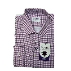 Tayion‎ Holland Dress Shirt Mens Large 16-16.5 32/33 White Purple Gold Plaid NEW